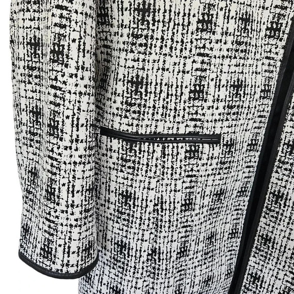 Calvin Klein White Black Printed Jacket Faux-Leather-Trim Long Duster Size 8 - Picture 5 of 13